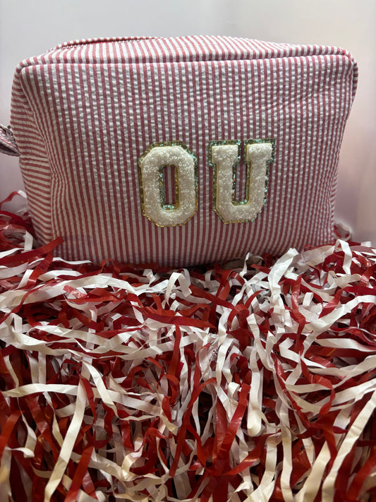 Red & White Seersucker with Zipper and OU lettering