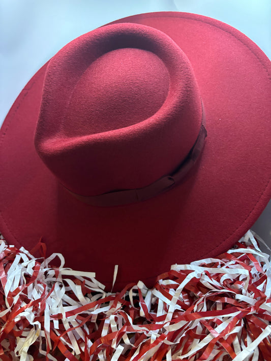 Vegan Felt Rancher Fedora Hat in Deep Crimson